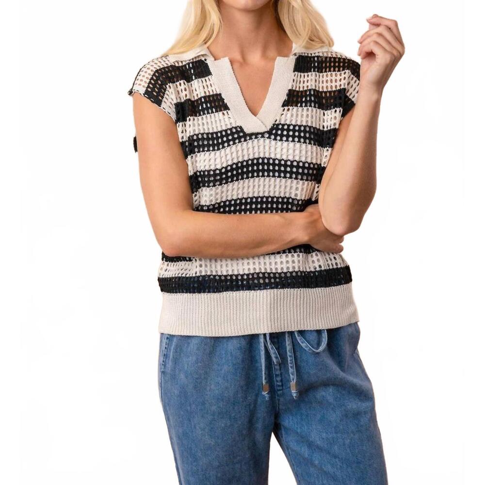 NEW WHITE BIRCH sleeveless striped knit top in off white